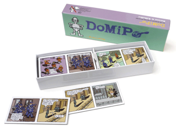 DoMiPo: um dominó para formar tiras. Por Anne Baraou e vários desenhistas.